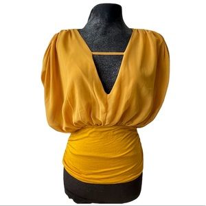 Mustard Yellow V Neck Short Sleeves Top